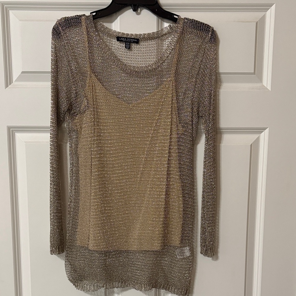 Metallic Knit Layered Top - Gold
